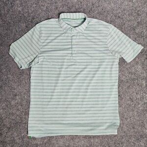 johnnie O‎ Richie Golf Polo Men L Iceberg Blue Striped Stretch Performance Logo